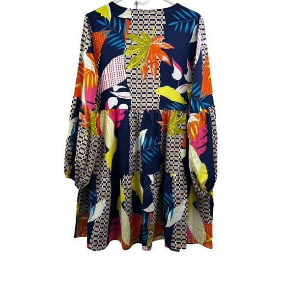 EUC Boho Tiered Babydoll Dress | Tropical Print & Geometric Design | Bold & Brig - Picture 2 of 6